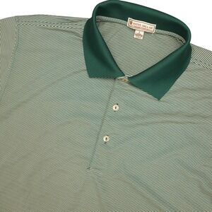 Peter Millar Polo Shirt Mens Large Green White Summer Comfort Golf Stripe Logo